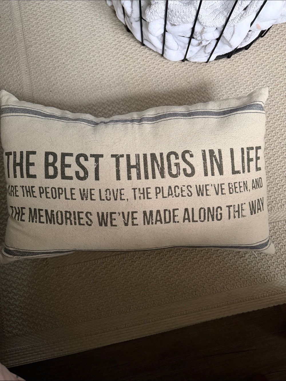 Neutral Cream and Gray Text Lumbar Throw Pillow - Brand - Picture 2 of 3